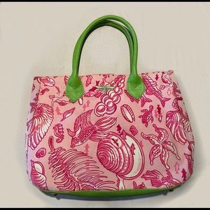 BUZZ by Jane Fox handbag. Pink and green with mermaids seashells beach theme
